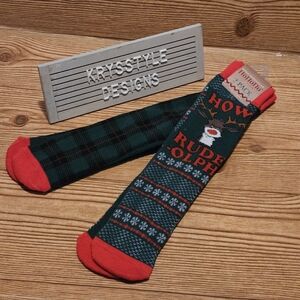 Christmas Novelty Socks How Rude Olph, Plaid